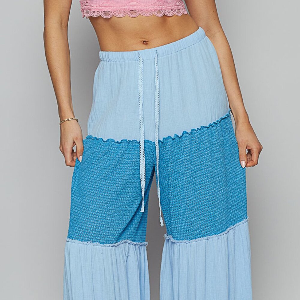 POL Water Blue Wide Leg Pants, Double Gauze & Thermal, Raw Edge Detail -… - Picture 5 of 5